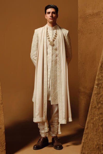 Amaare Ivory dabka embroidered sherwani set AMAAAUG26D152830