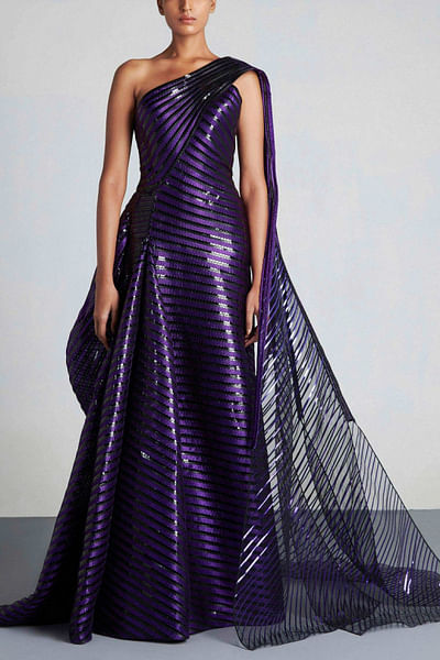 Purple metallic hand woven gown