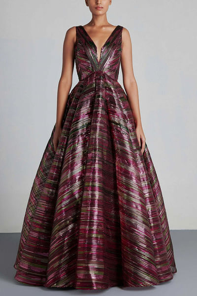Plum metallic polymer gown