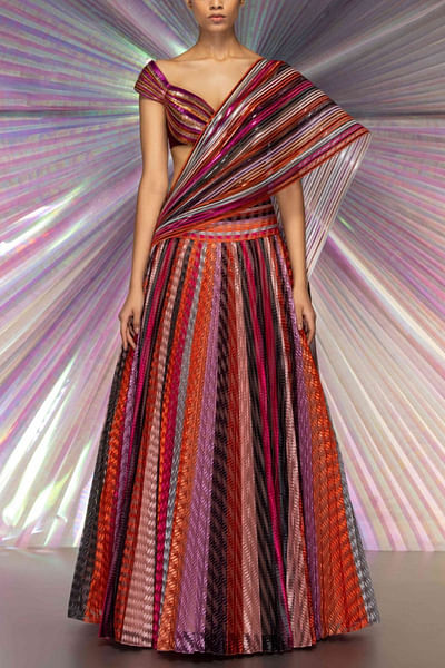 Multicolur metallic lehenga set