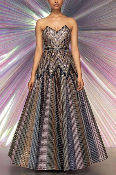 Grey metallic striped gown