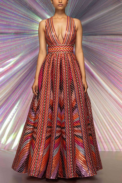 Pink metallic striped gown