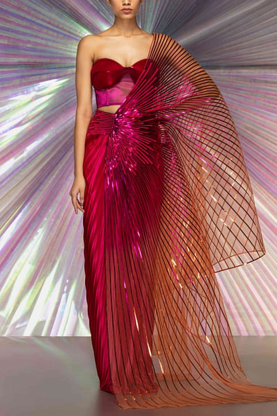 Pink ombre sari and corset
