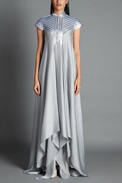 Grey metallic draped dress