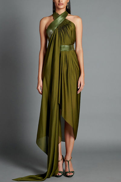 Olive green draped dress