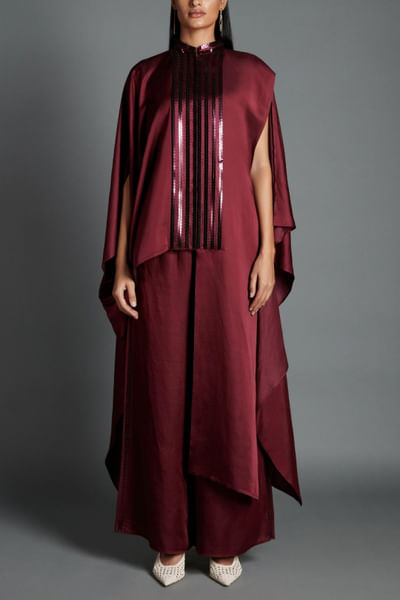 Plum asymmetric shirt and pants