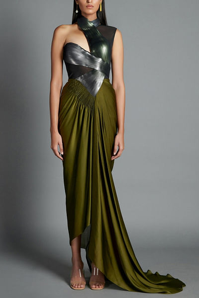 Olive green metallic dress