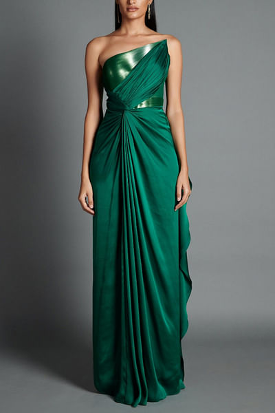 Emerald metallic draped dress