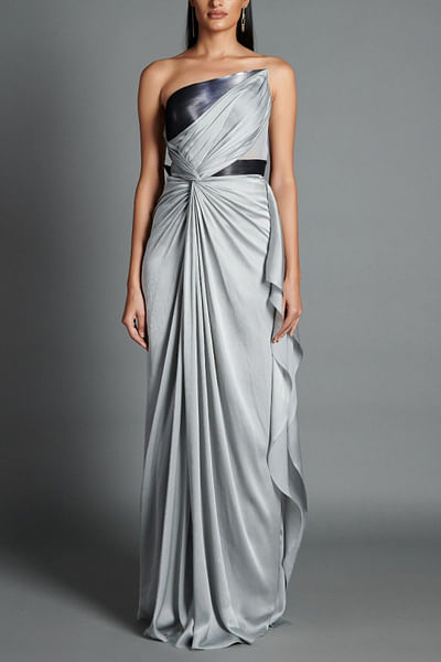 Grey metallic draped dress