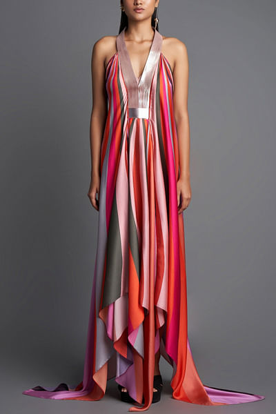 Pink metallic draped dress