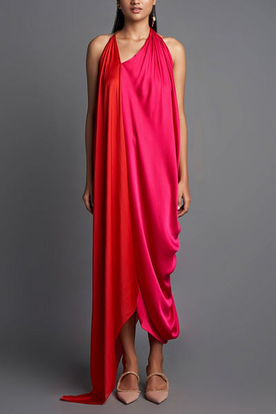 Pink and red draped dress