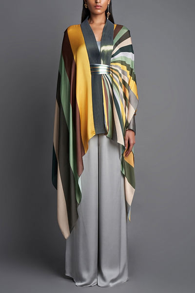 Multicolour draped chiffon cape