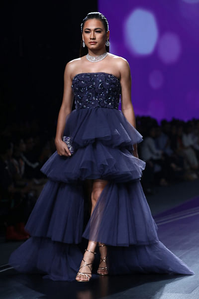 Midnight blue tulle gown