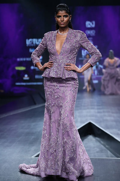 Lavendar jacket style tulle gown