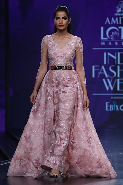 Pink bird embroidered gown