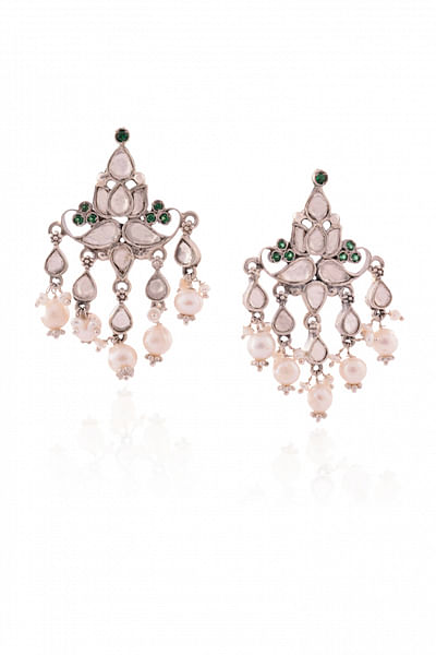 Silver glass stone earrings