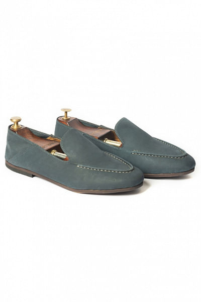 Blue leather mules