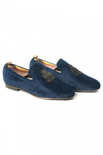 Blue velvet loafers