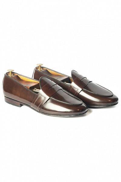 Brown leather penny loafers