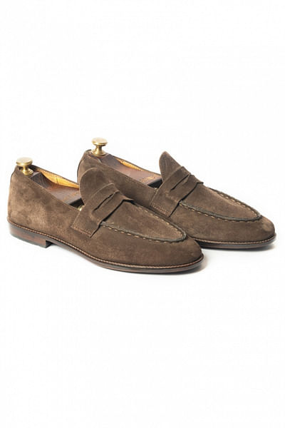 Brown suede leather loafers