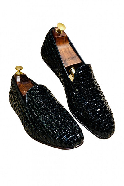 Black handwoven loafers