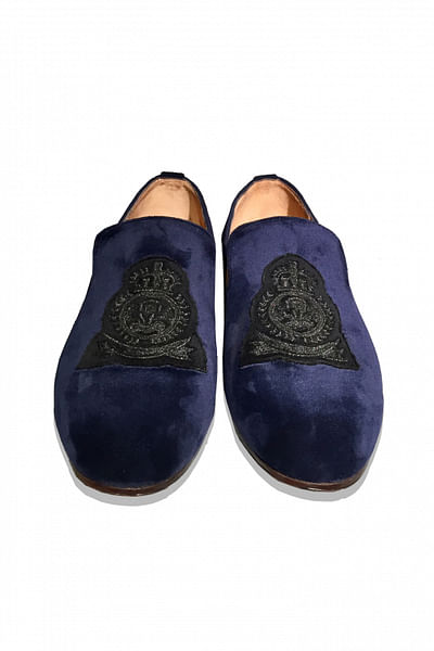 Velvet blue patched loafer