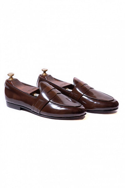 Brushed brown penny loafers