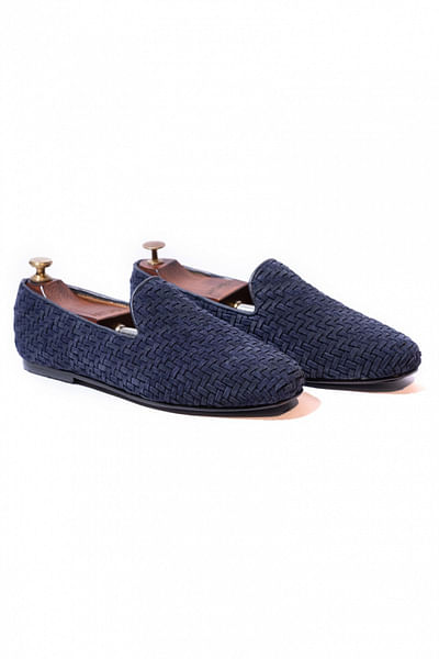 Ink blue suede loafers