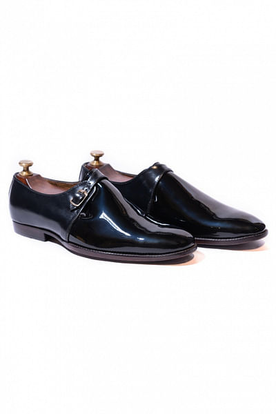 Black patent leather derby shoes