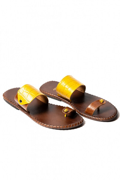 Yellow leather slip ons