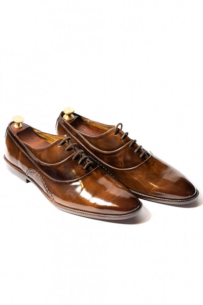 Burnt tan leather derby shoes