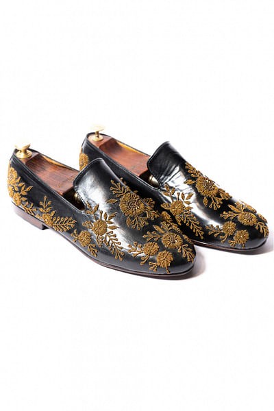 Black embroidered loafers