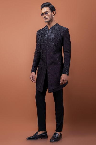 Brown embroidered achkan set