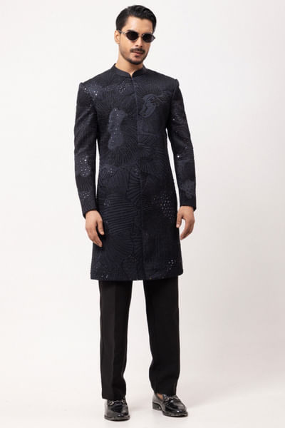 Charcoal mirror embroidered achkan set