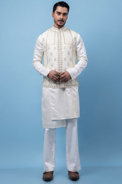 Ivory embroidered Nehru jacket set