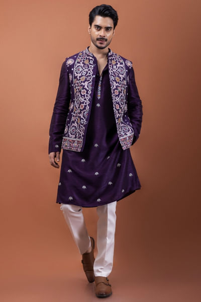 Majestic purple embellished Nehru jacket set