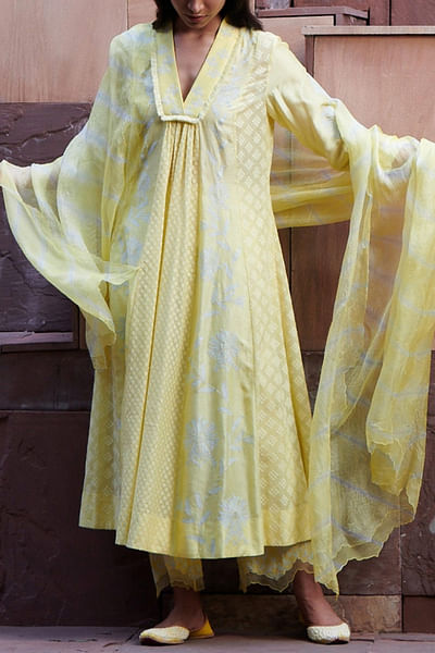 Light yellow embroidered kurta set