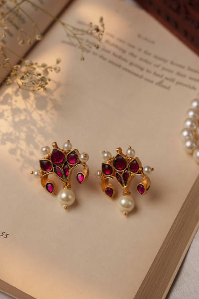 Red kundan ruby stone earrings