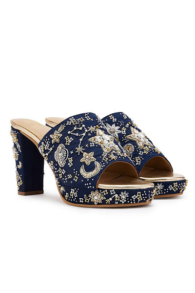 Navy blue celestial embellished platform heels