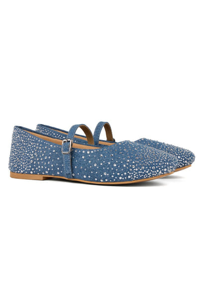 Anaar Blue silver stud embellished denim ballerinas ANAAJUN26D146908