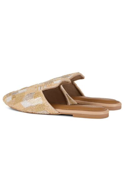 Anaar Beige embellished textured mules ANAAJUN26D146900