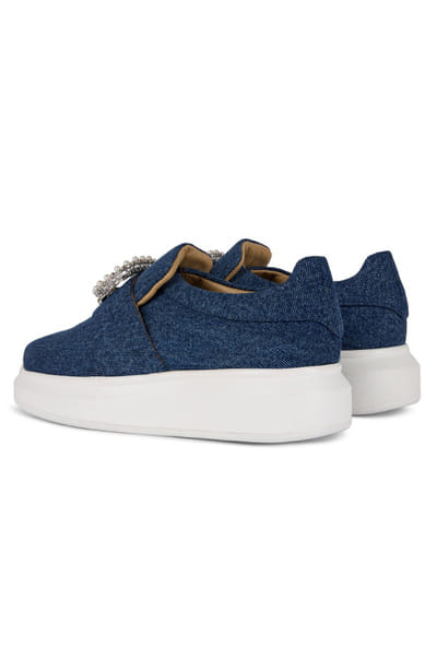 Anaar Navy pearl embellished denim slip-on sneakers ANAAJUN26D146880