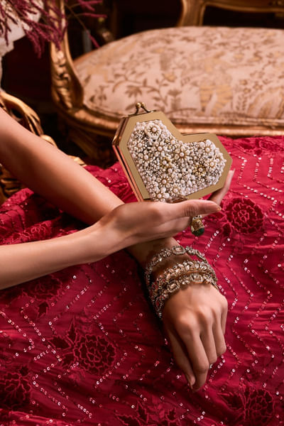 White floral embellished clutch