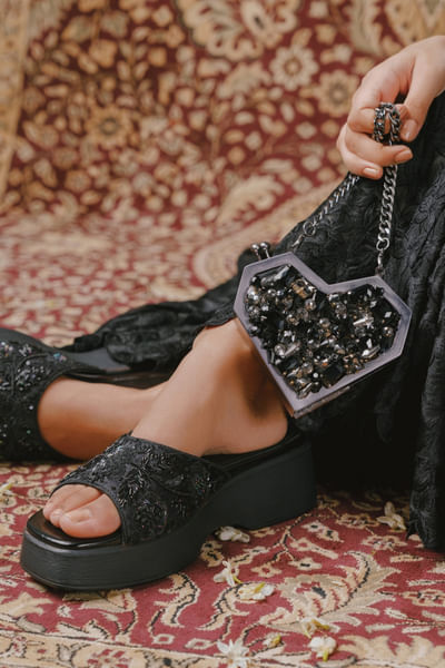 Black Swarovski stone clutch