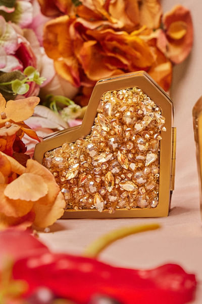 Gold crystal and beads embellished clutch