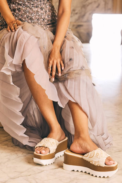 Off-white embroidered slip-on sandals