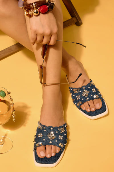 Anaar Navy embellished denim open-toe sandals ANAAJUN26D146889