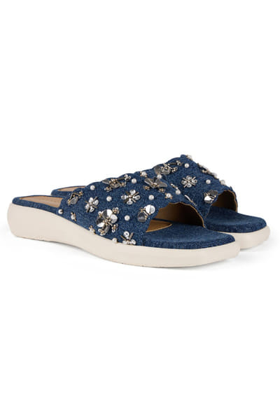 Anaar Navy embellished denim open-toe sandals ANAAJUN26D146889