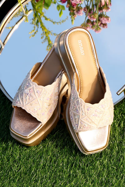 Anaar Pink embellished floral and leaf motif wedges ANAAJUN26D146896