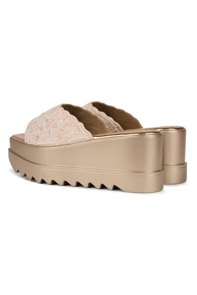 Anaar Pink embellished floral and leaf motif wedges ANAAJUN26D146896